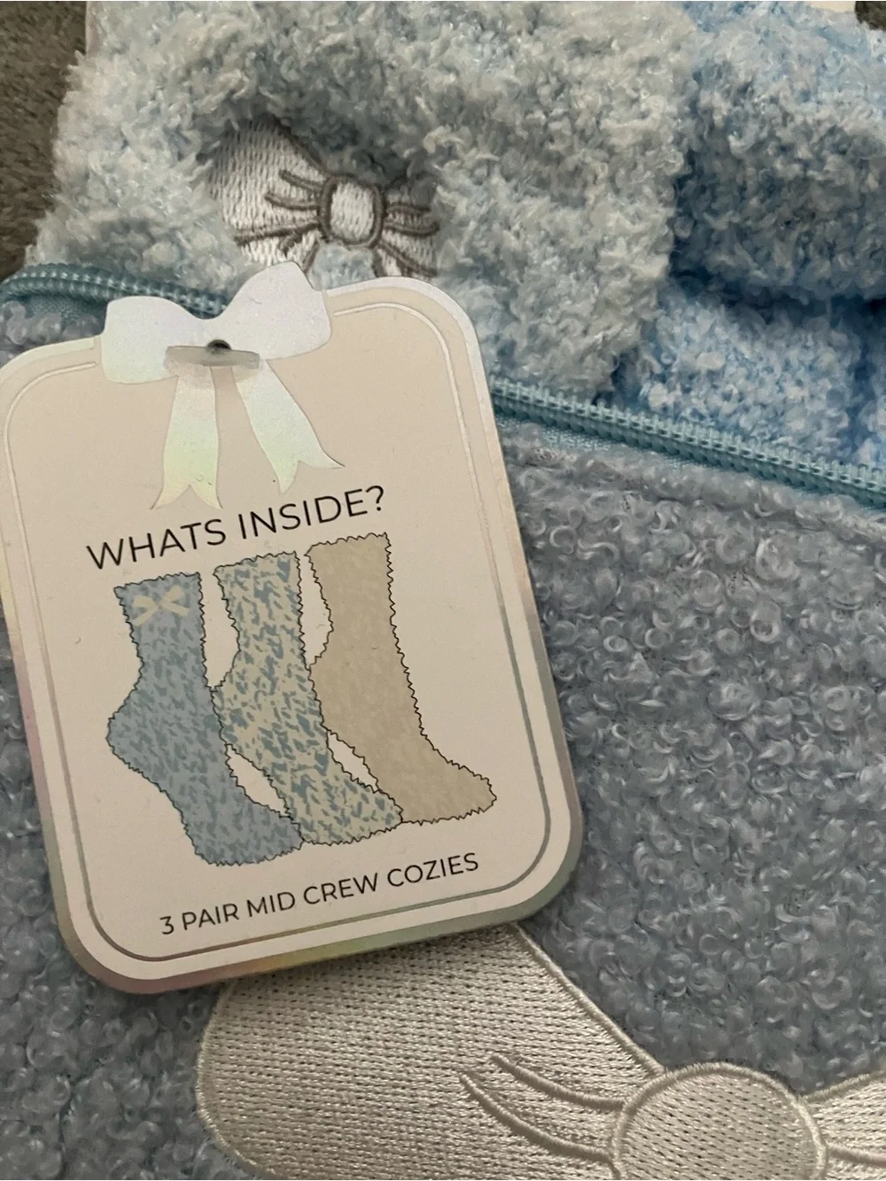 kensie Womens Blue Bow Cozy Gift Set - Cosmetic Case & Socks